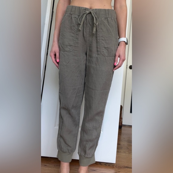 Grey/Green Jogger-Style Linen Pants - Picture 2 of 8
